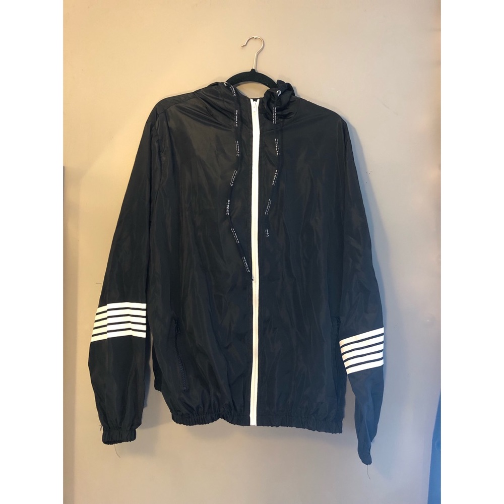 Plus Striped Detail Hooded Windbreaker Jacket